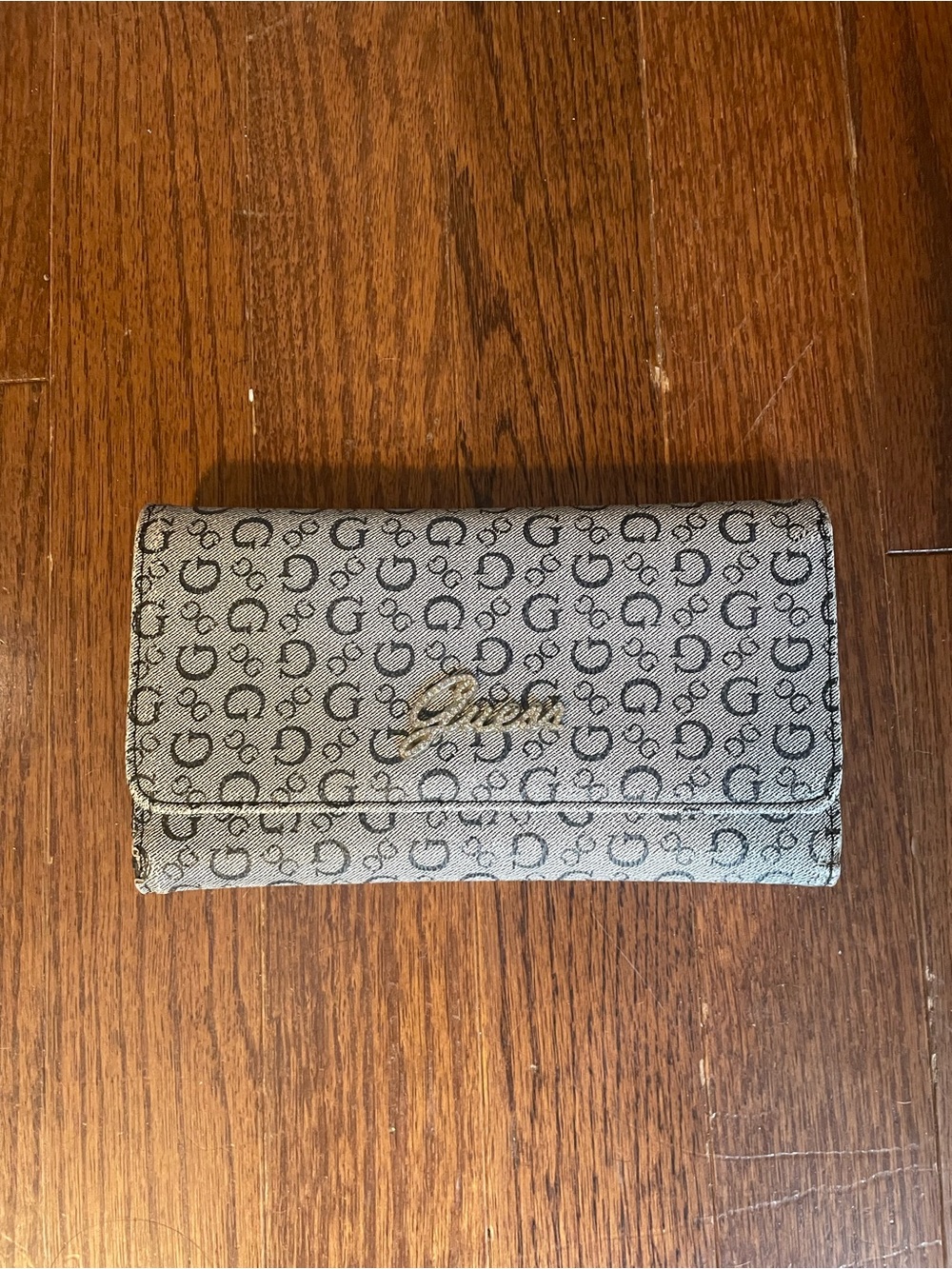Guess Monogram Foldover Key & Card Holder in Gray with Black Logo
